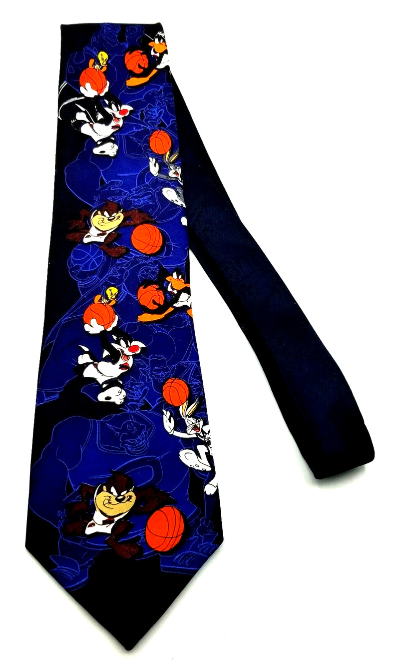 Vintage Space Jam Warner Bros Polyester Tie Taz Bugs Tweety Daffy 1996